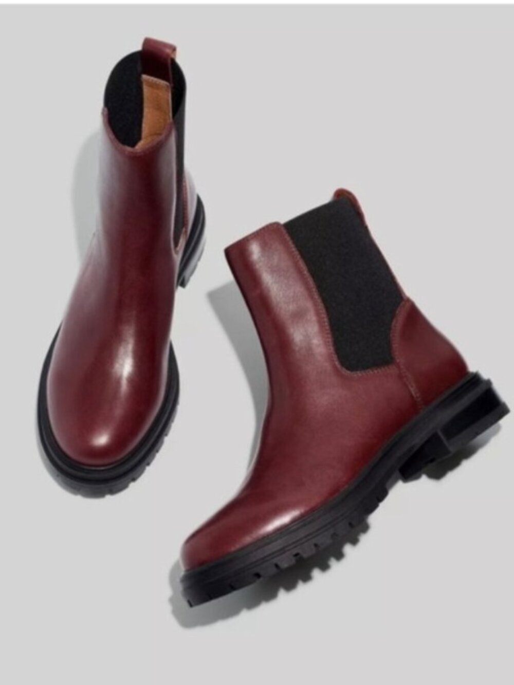 Madewell Leather Chelsea Boots Burgundy Lug Sole Pull On Women’s Size 9 - Picture 11 of 11